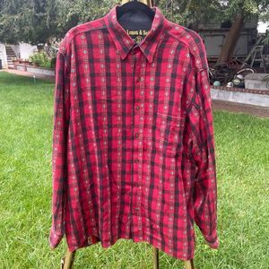 Lemon and soda plaid cowboy red print long sleeve size XL￼